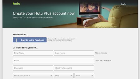 A screen capture of the Hulu Plus Sign Up Form