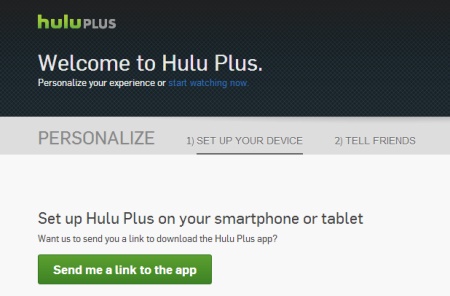 A screen capture of the Hulu Plus sign up success page